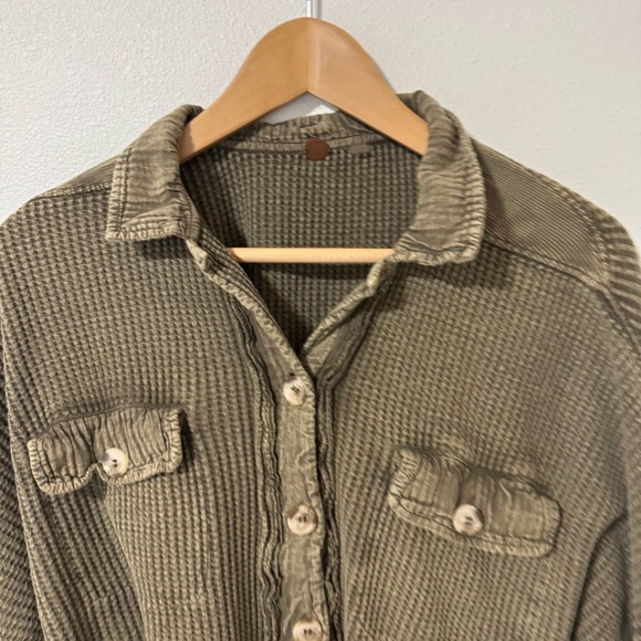 Free People FP One Scout Jacket Waffle Knit Cardigan in Army Green Slouchy-Small - Picture 4 of 9